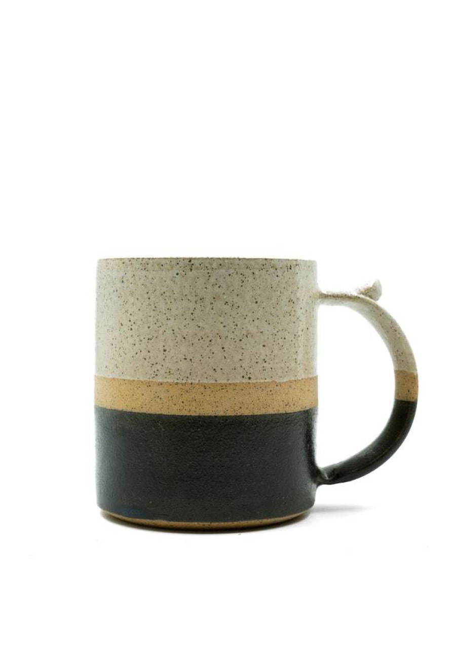 Home * | Home Essentials Speckled Mug W/ Stripe By Terra Noir Black/Cream