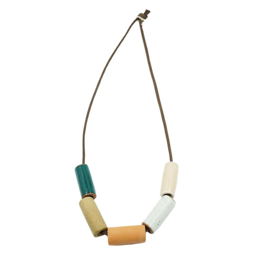 Jewelry * | The Pursuits Of Happiness Jewelry Teal/Natural Ceramic Bead Necklace Default